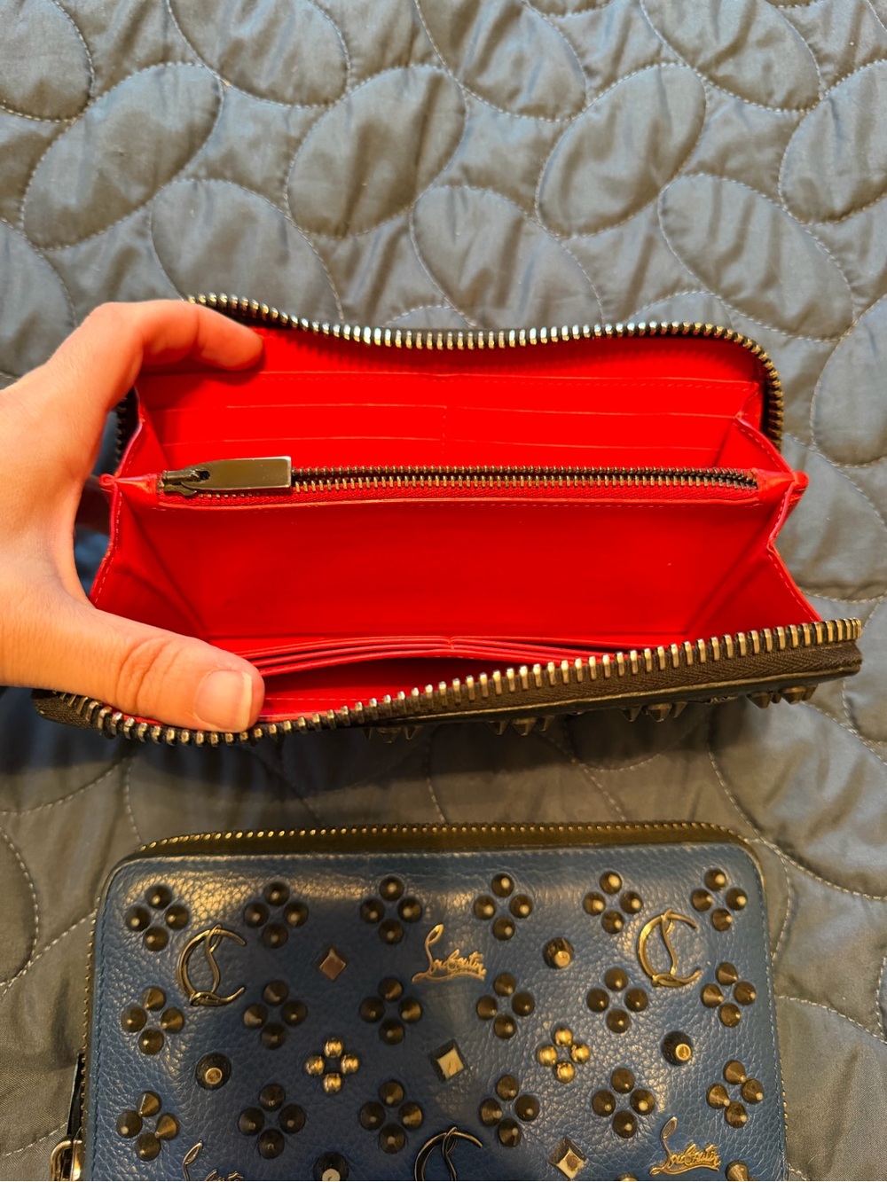 Christian Louboutin Embellished Zip-Around Wallets in Black and Blue - Picture 13 of 16